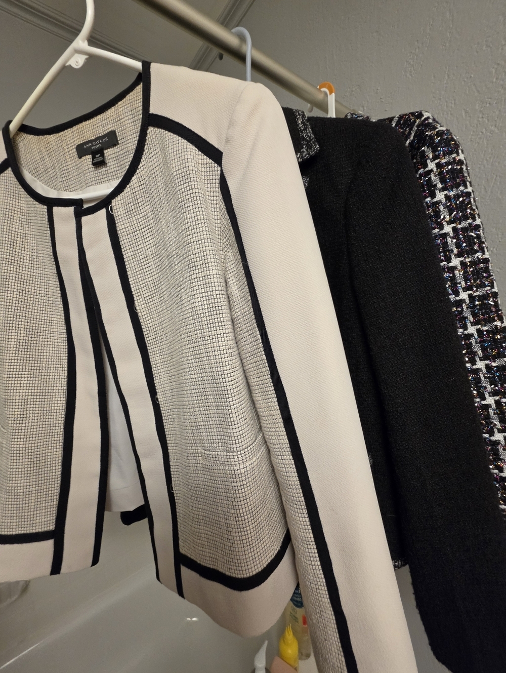 Ann Taylor Cream Jacket with Black Trim Open-Front Blazer
